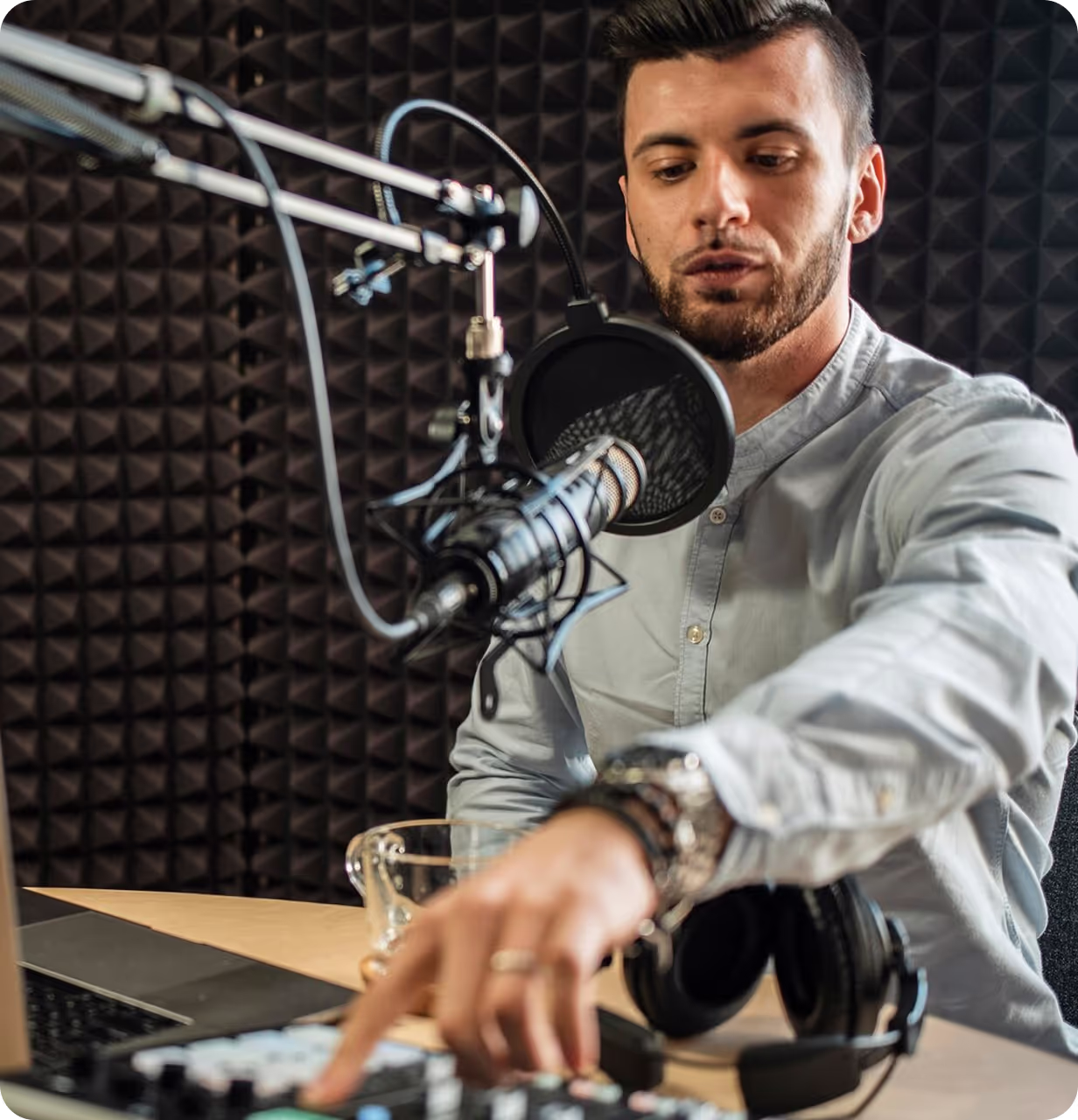 man works with transcription