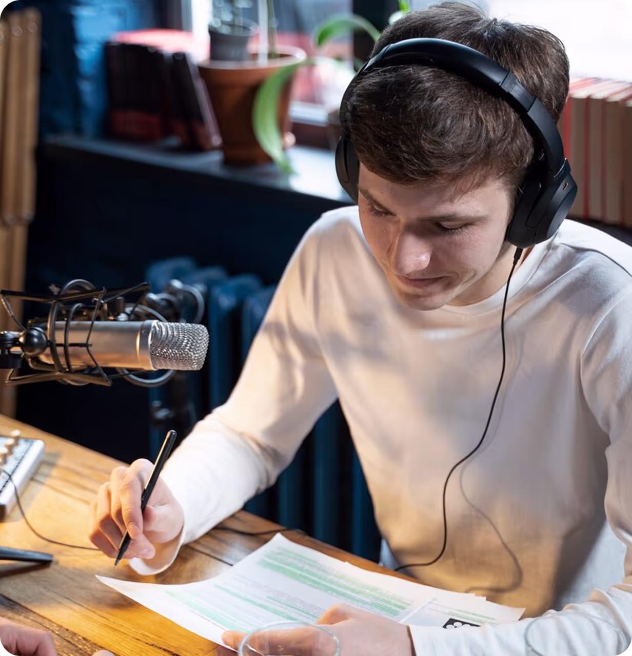 man works with transcription