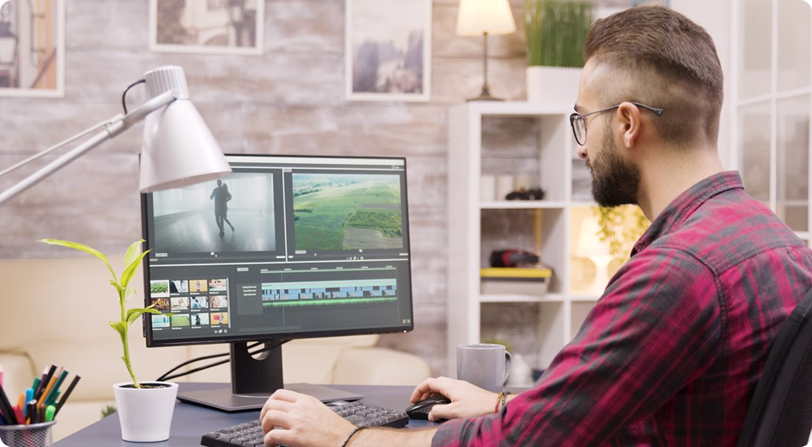 man works with computer