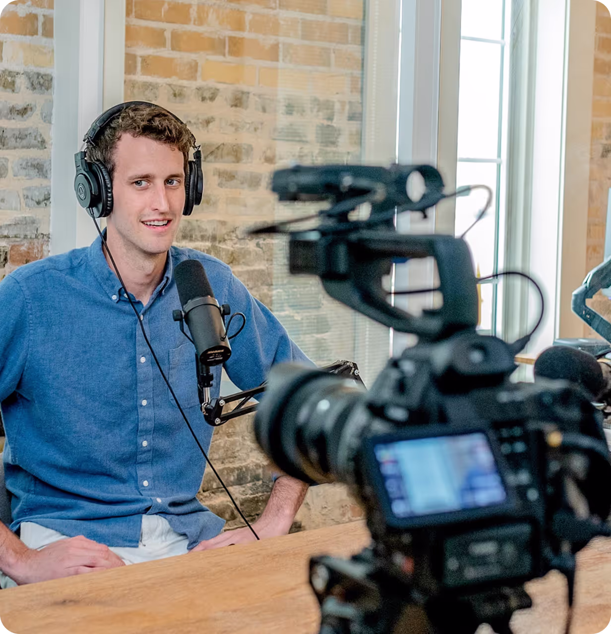 man talks in microphone