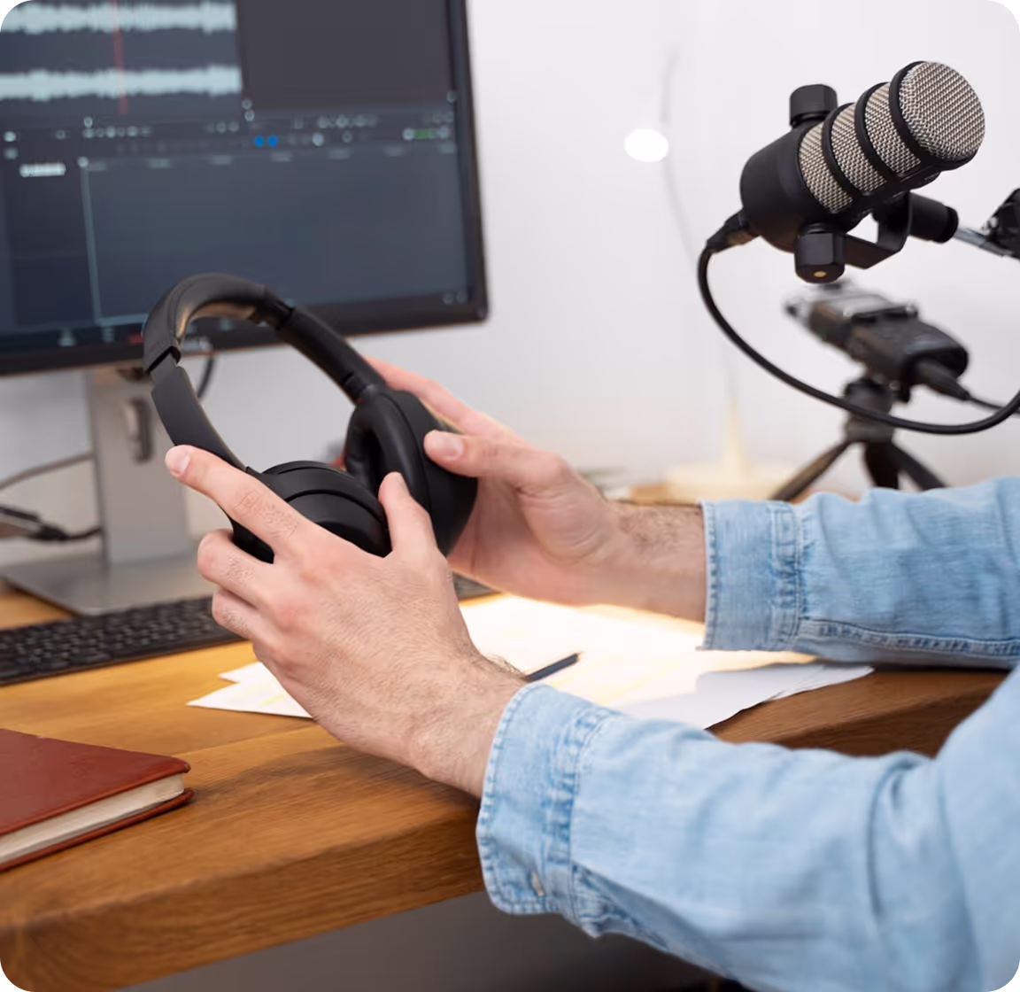 man works with transcription