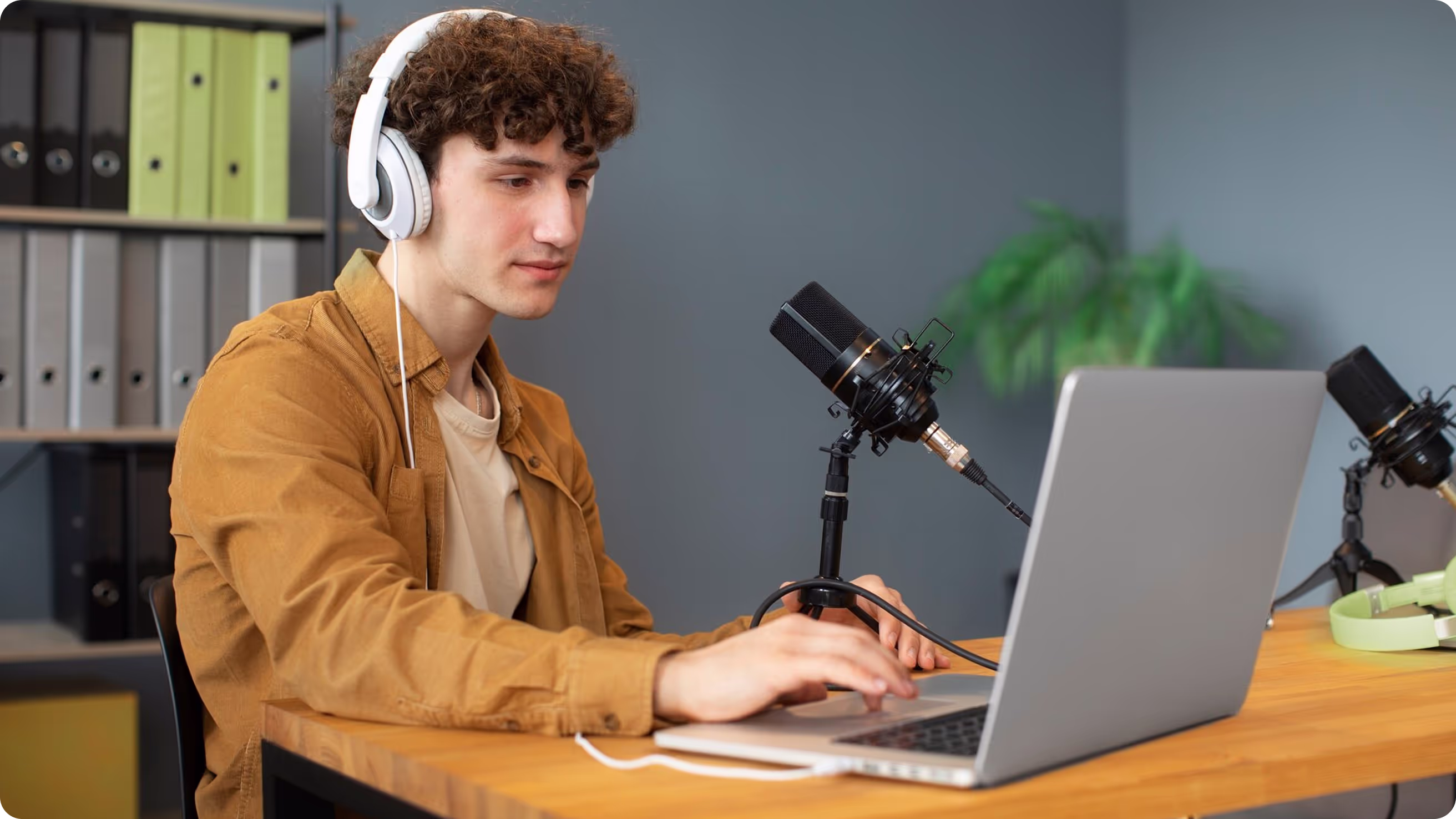 man talks in microphone